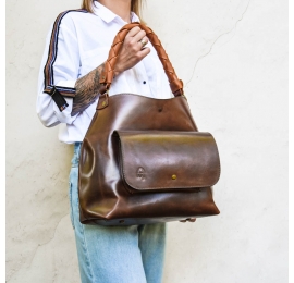 Skórzana torebka Alicja z plecioną szelką . Skórzana torebka od LadyBuQ Art