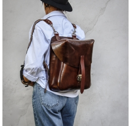 Handmade leather backpack vegetable tanned leather