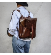 Handmade vegetable tanned  leather backpack in brown color