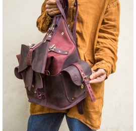 Leather handmade backpack with leather bow unique 