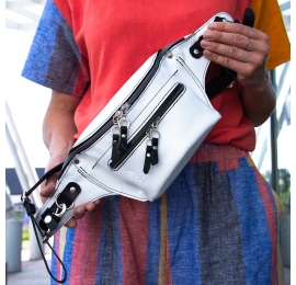 Handmade leather fanny pack made out of natural leather in white  color by Ladybuq Art