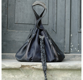 Marlena Dark Grey and Graphite original designer natural leather bag made by Ladybuq Art Studio