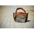 Kuferek skórzany z kopertówką rudo szary torba torebka skórzana ręcznie robiona Ladybuq Art Studio