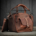 Kuferek bag handmade out of high quality materials natural leather ginger and brown coloured leather