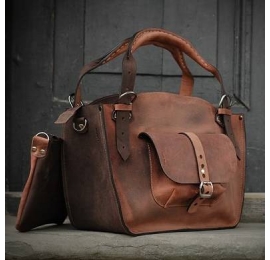 Kuferek bag handmade out of high quality materials natural leather ginger and brown coloured leather