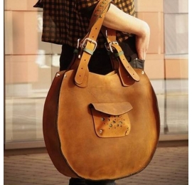 Handmade natural leather whiskey coloured tote bag Lusi made by polish designers at Ladybuq Art