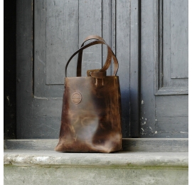 Skórzana torba na zakupy wykonana ręcznie z naturalnej polskiej skóry przez ladybuq art