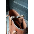 julia handmade natural leather tote bag made by Ladybuq Art Studio