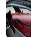 Leather Bag Kuferek with a strap and a clutch, black and raspberry