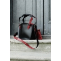 Leather Bag Kuferek with a strap and a clutch, black and raspberry