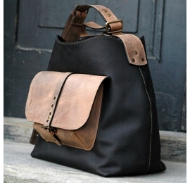 Leather bag Alicja with one strap color black bag handmade by ladybuq art studio