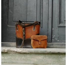 Leather bag in Dark Khaki and Dark Whiskey colors, Julia made by Ladybuq Art