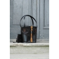 Leather bag Julia in three sizes, woman bag in Black and Whiskey colors made by Ladybuq