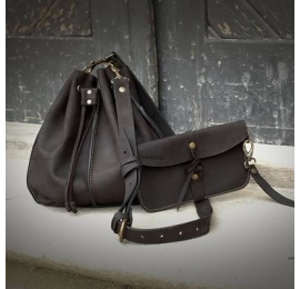 Leather summer bag Maja black made by Ladybuq Art