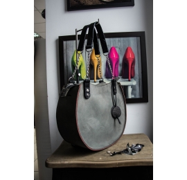 Handmade leather bag "Basia" Grey and black color
