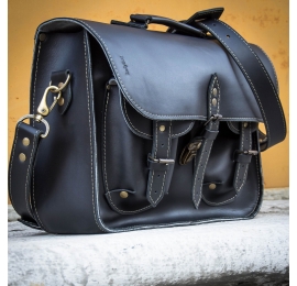 Schwarze stylische Tasche aus natürlichem Leder, perfekt für den Laptop