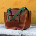 Handmade leather bag "Kuferek" Camel with green straps color Size L made by Ladybuq Art